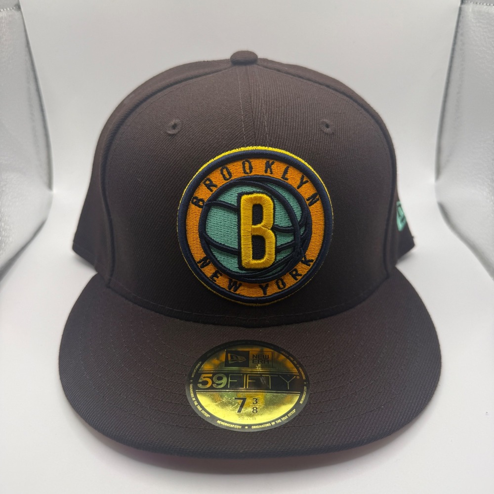 New Era 59FIFTY Brooklyn Nets Fitted Hat 7 3/8 Brown Orange NBA Burnt Wood Cap